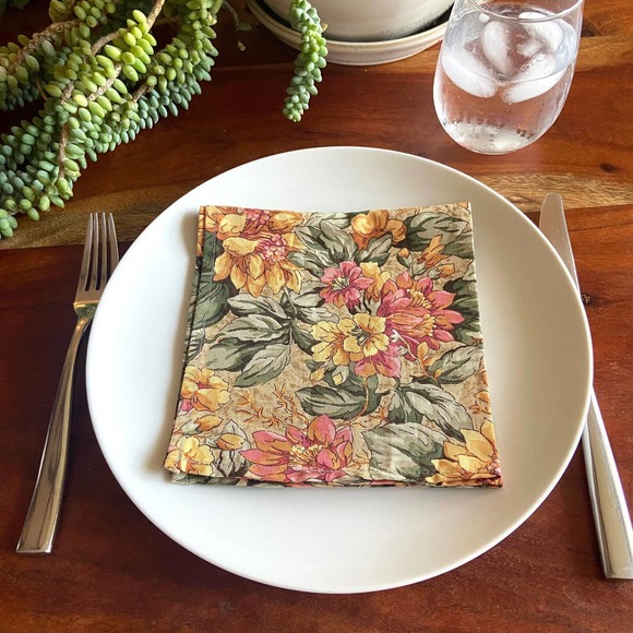 Summer Bouquet Vintage Print 13inch square cotton napkin - Picture 2 of 3